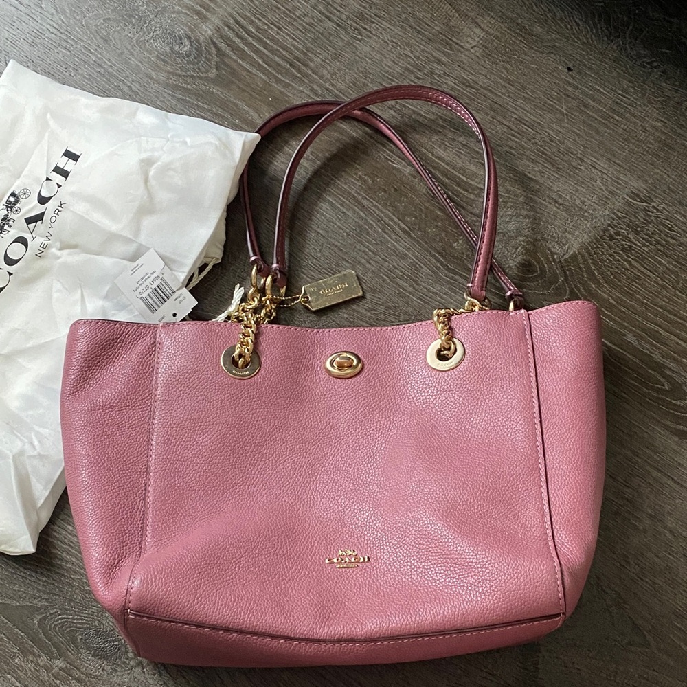 Coach Rose Leather Tote with Gold Accents
